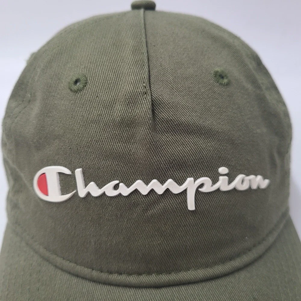 Champion Hat Strapback (Fits Small) Green White Script Logo Casual Brand Cotton